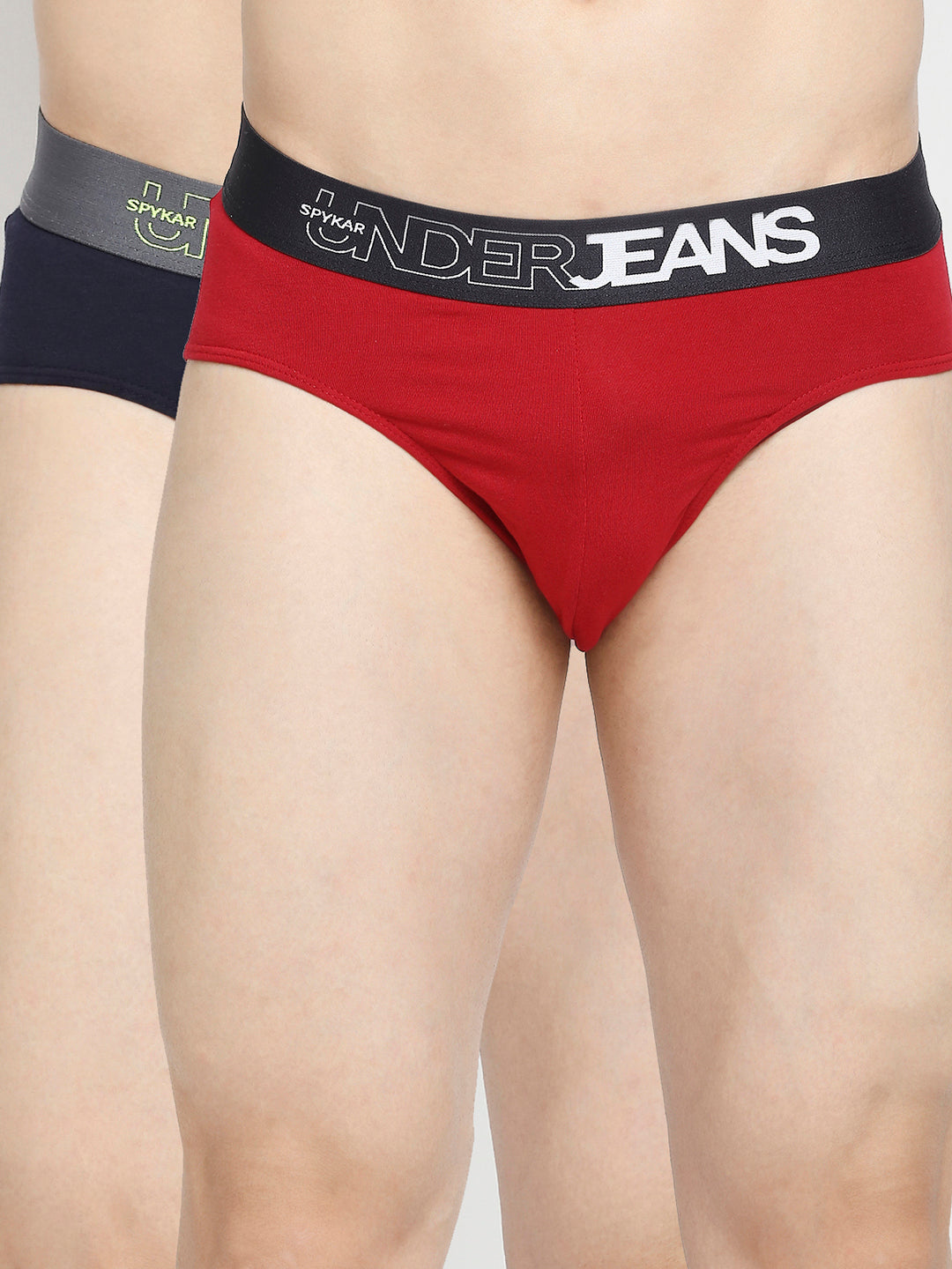 Men Maroon & Navy Blue Cotton Blend Brief -Pack Of 2- Underjeans By Spykar