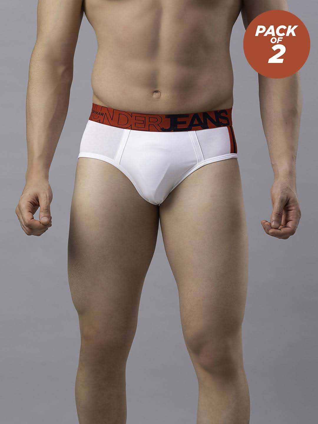 Men Cotton Blend White-Red Brief - (Pack Of 2)- Underjeans By Spykar