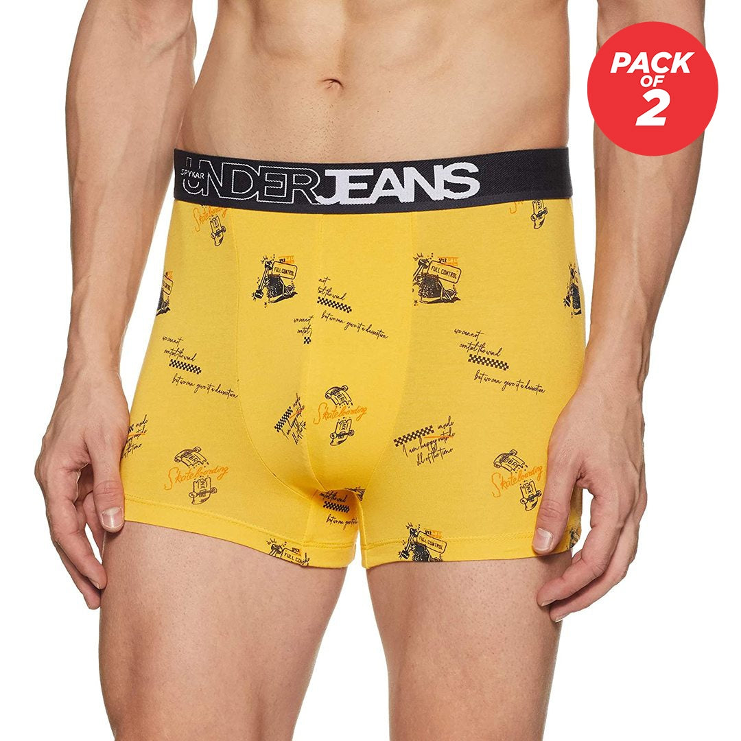 Men Cotton Blend Trunk Pack Of 2- Underjeans By Spykar