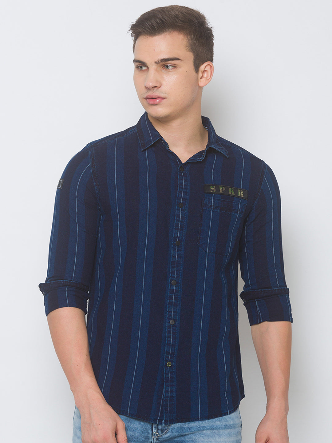 Spykar Men Indigo Blue Cotton Shirts (Slim)