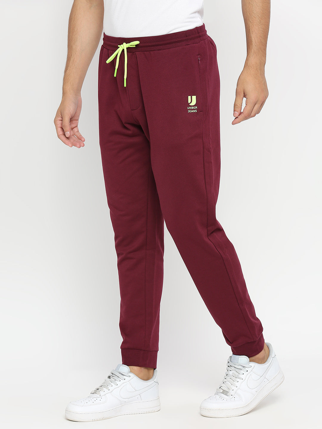 Men Cotton Blend Wine Trackpant - Underjeans By Spykar