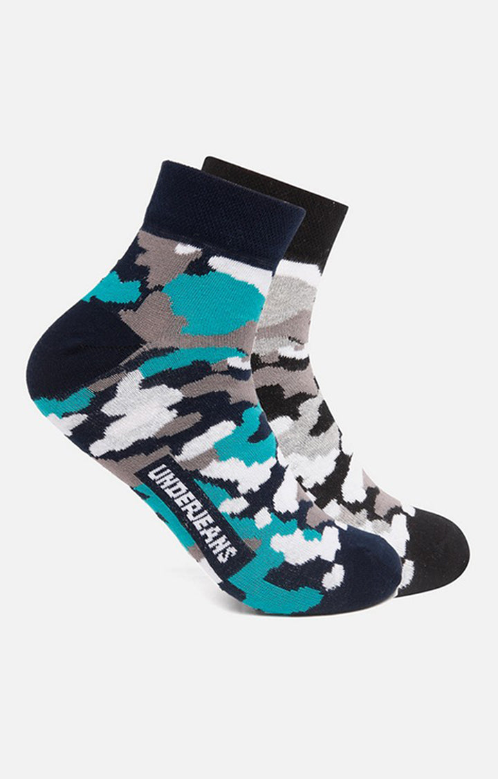 Men Grey Turq Ankle Length (Non Terry) (Pack Of 2) Socks- Underjeans By Spykar
