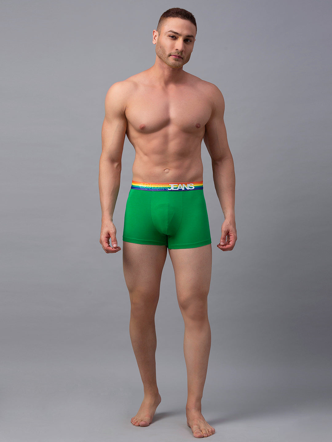 Men Green-Multi Cotton Blend Trunk- Underjeans By Spykar