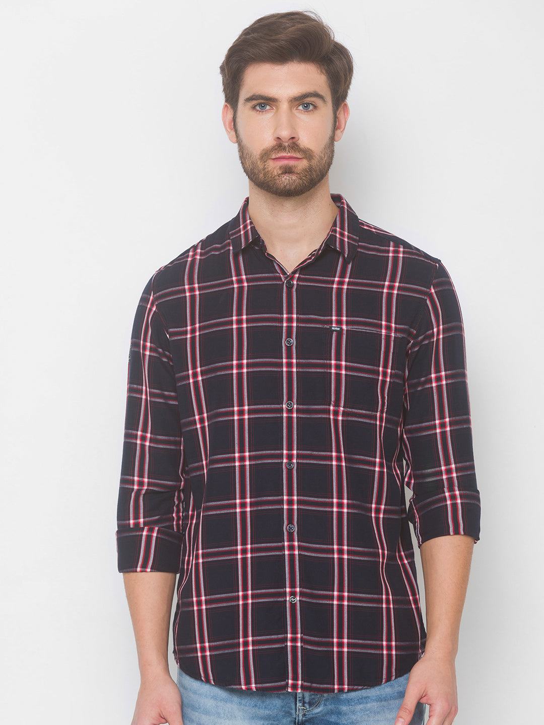 Spykar Men Navy Blue Cotton Slim Fit Shirt