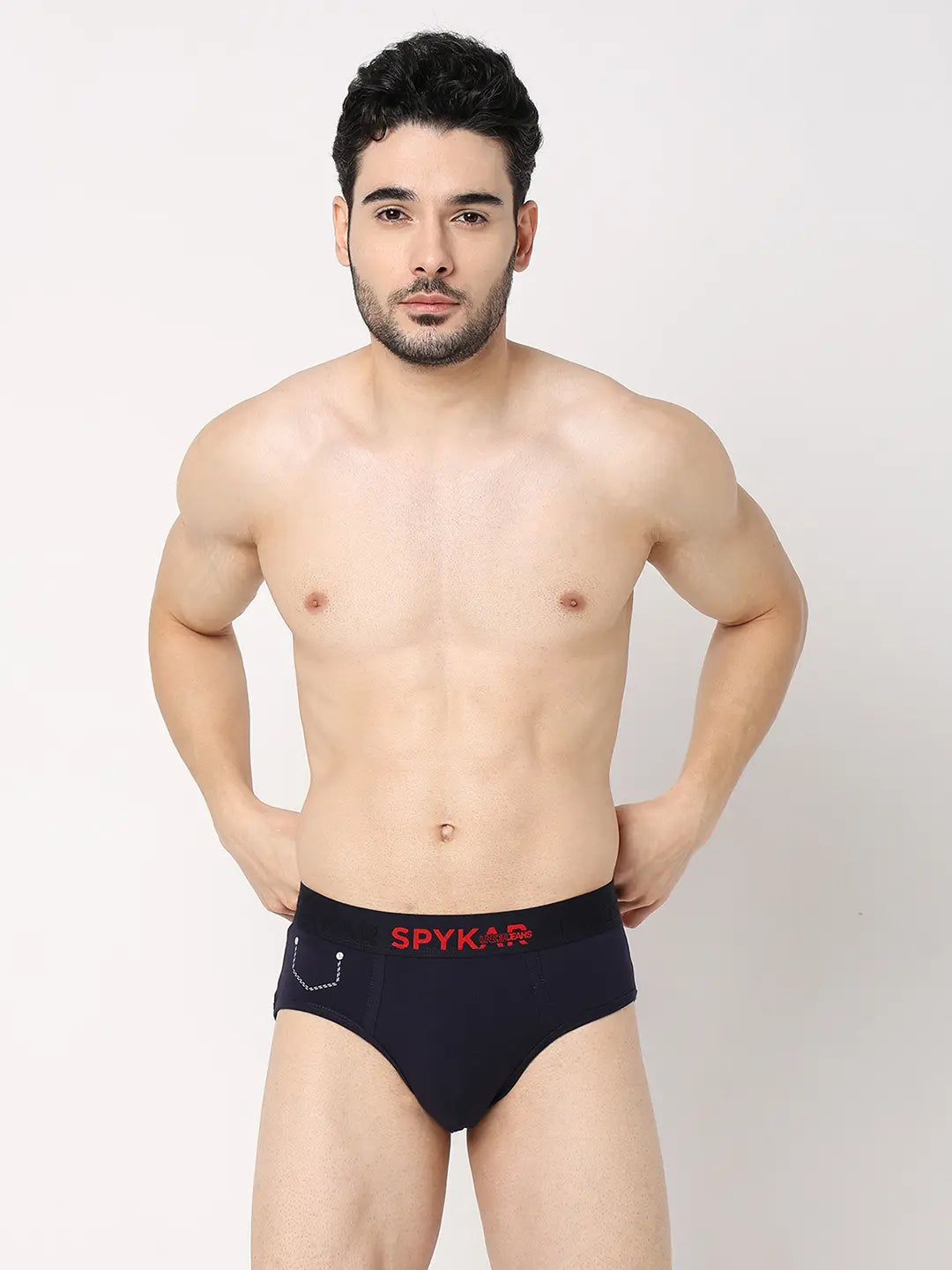 Underjeans By Spykar Men Navy & Olive Cotton Blend Regular Fit Brief - Pack Of 2