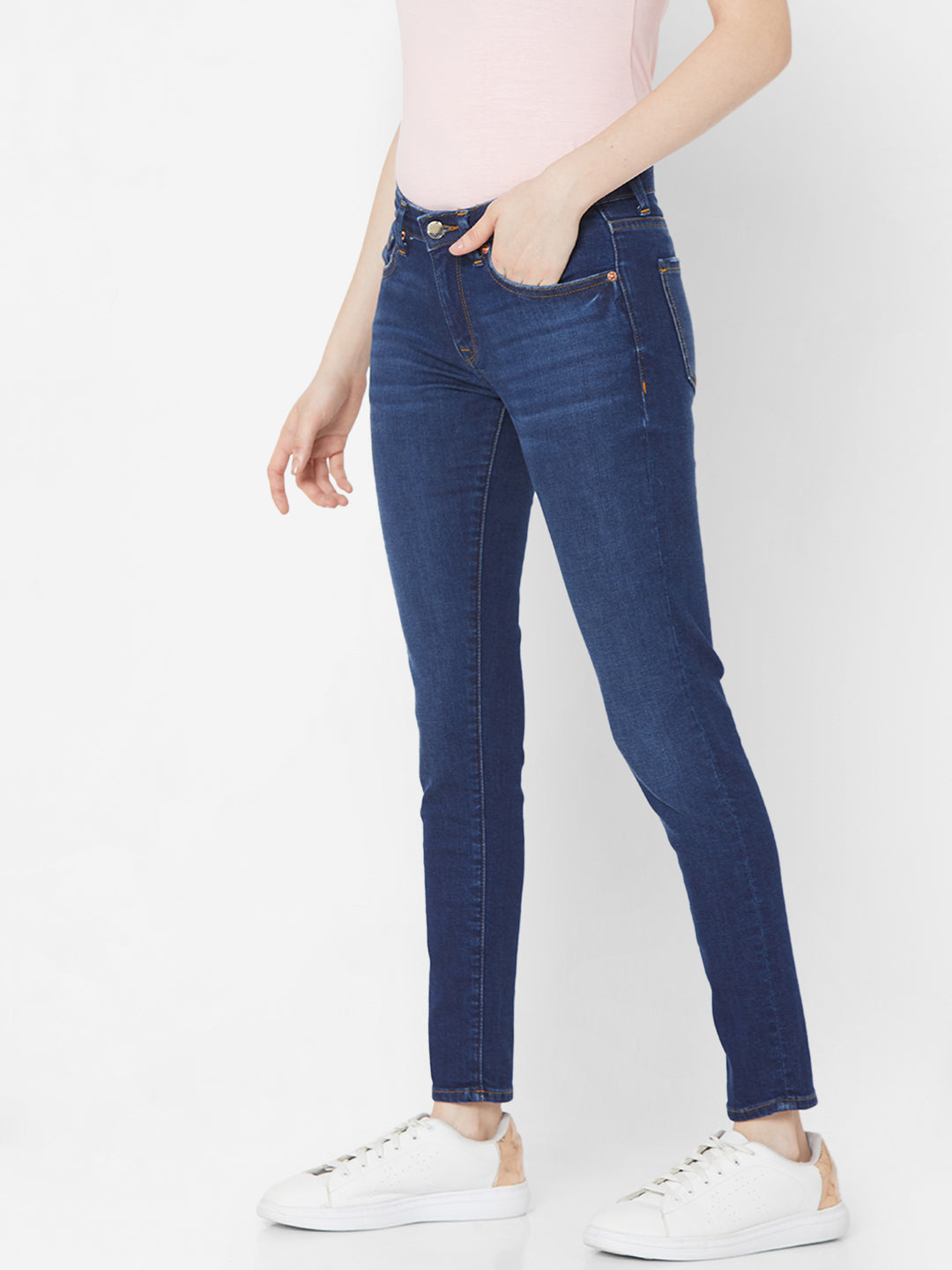 Spykar Women Blue Cotton Super Skinny Fit Regular Length Jeans