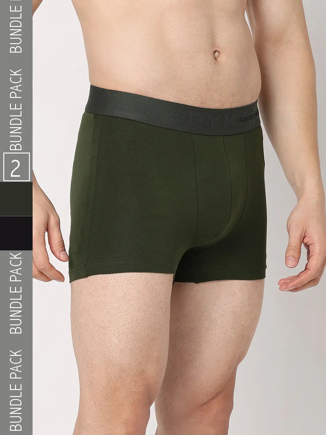 Underjeans By Spykar Men Black & Olive Cotton Blend Regular Fit Trunk - Pack Of 2