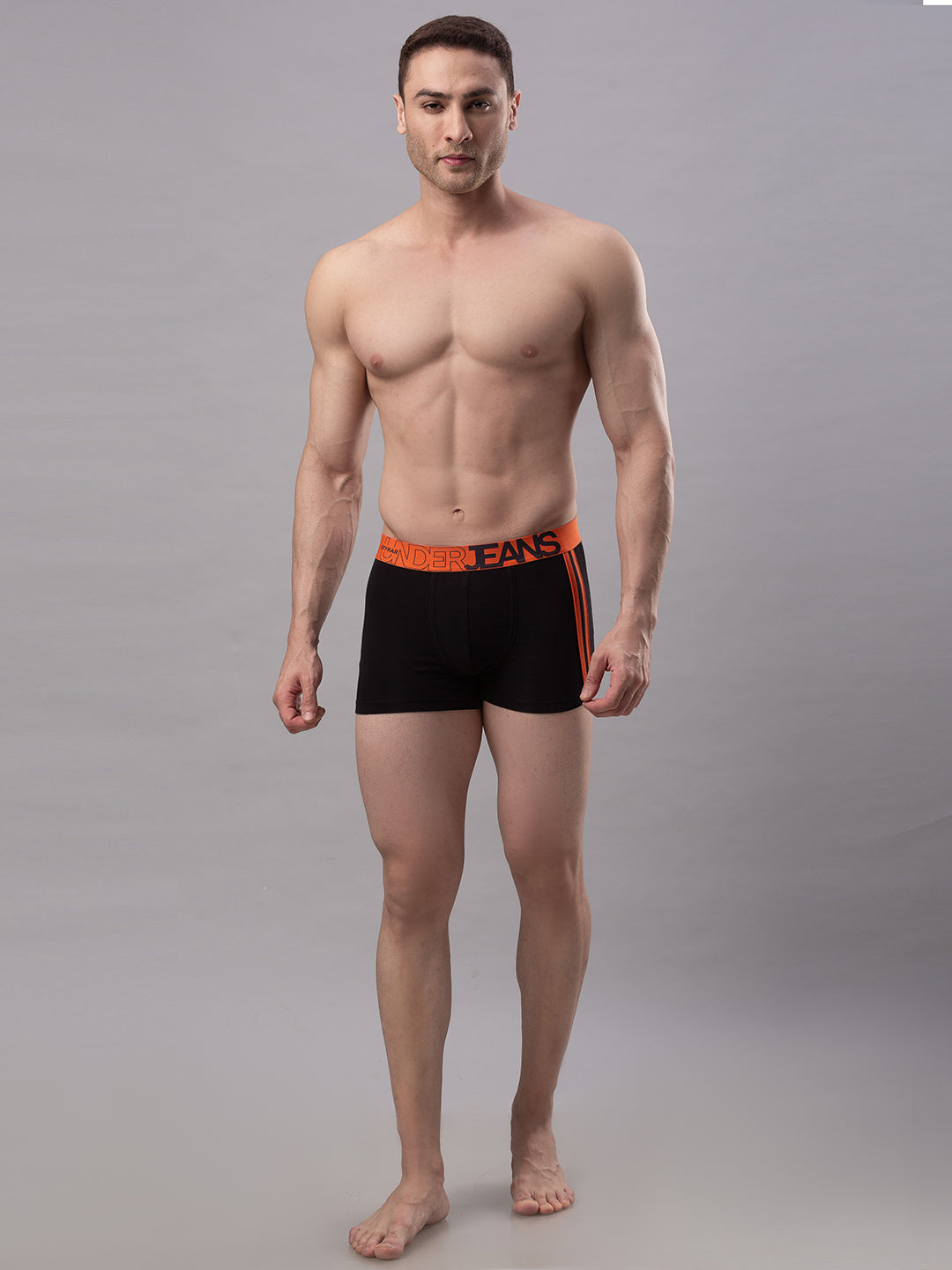 Men Black-Orange Cotton Blend Trunk- Underjeans By Spykar