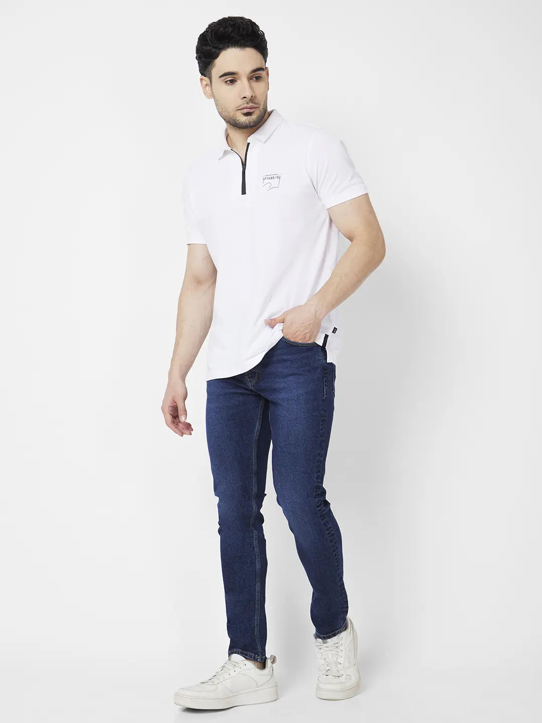Spykar Men Dark Blue Cotton Stretch Super Slim Fit Tapered Length Clean Look Low Rise Jeans (Super Skinny)