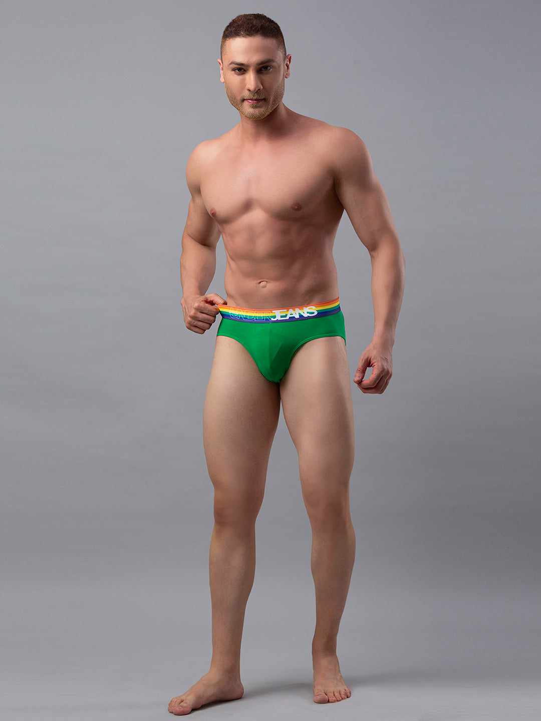 Men Cotton Blend Green-Multi Brief- Underjeans By Spykar