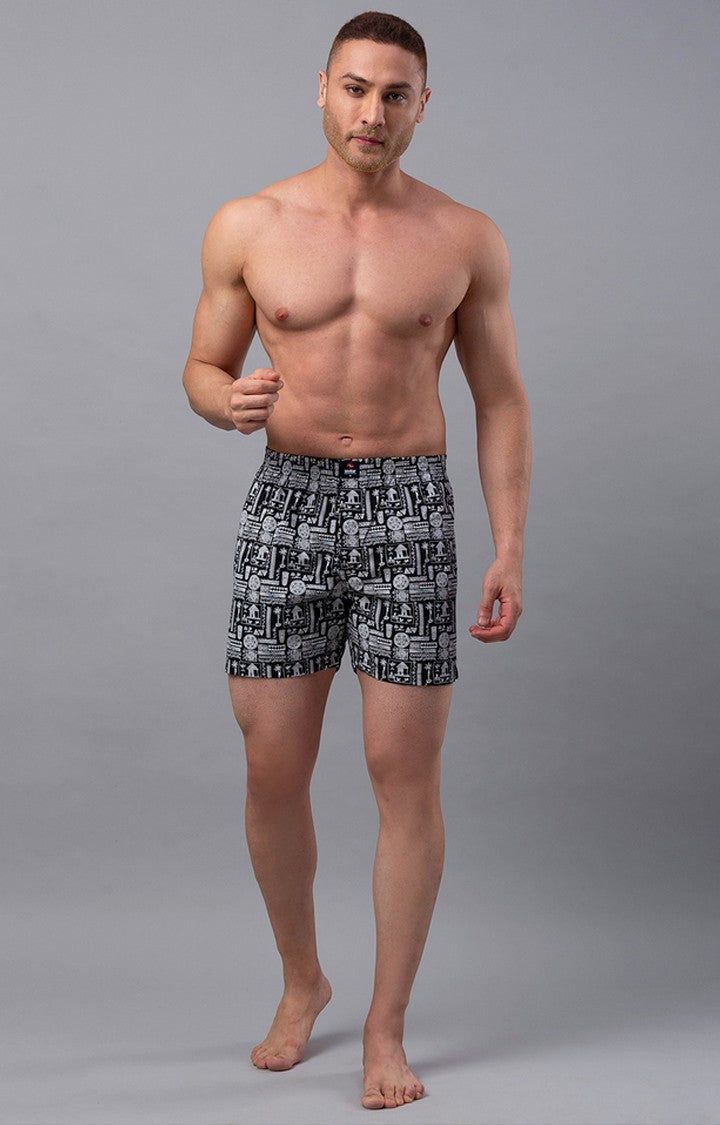 Black Cotton Boxer For Men - Underjeans By Spykar