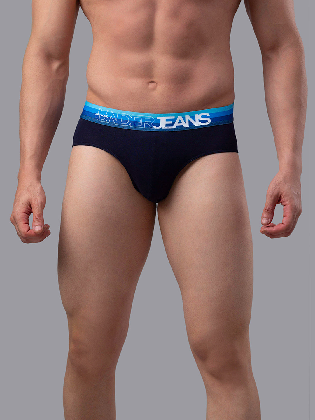 Men Cotton Blend Navy-Blue Brief- Underjeans By Spykar