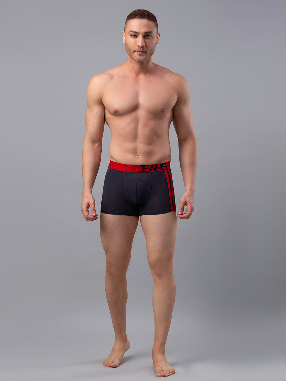 Men Grey-Red Cotton Blend Trunk- Underjeans By Spykar
