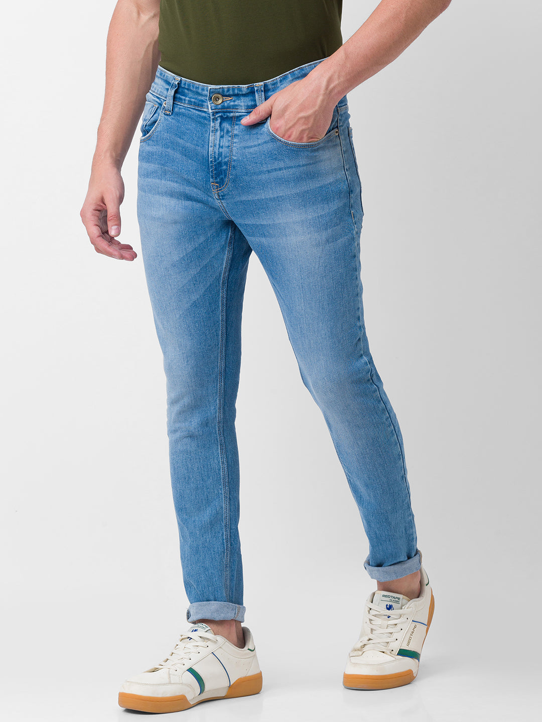 Spykar Light Blue Cotton Slim Fit Tapered Length Jeans For Men (Kano)