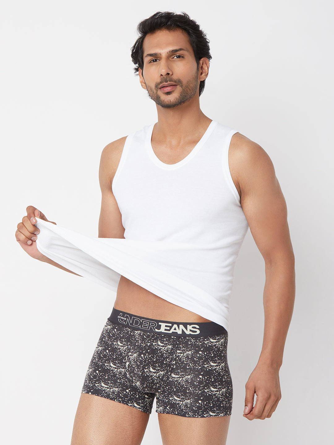 Men Grey Cotton Blend Regular Fit Trunk - Underjeans By Spykar