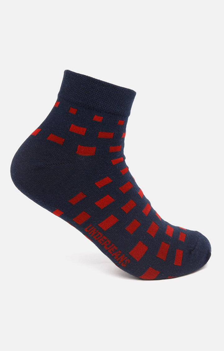 Men Navy Maroon Ankle Length (Non Terry) Single Pair Of Socks- Underjeans By Spykar