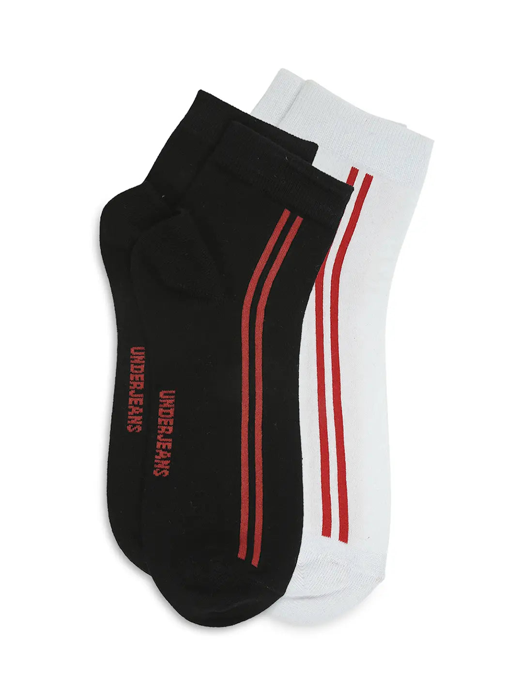 Men White & Black Ankle Length Socks - Pack Of 2- Underjeans By Spykar