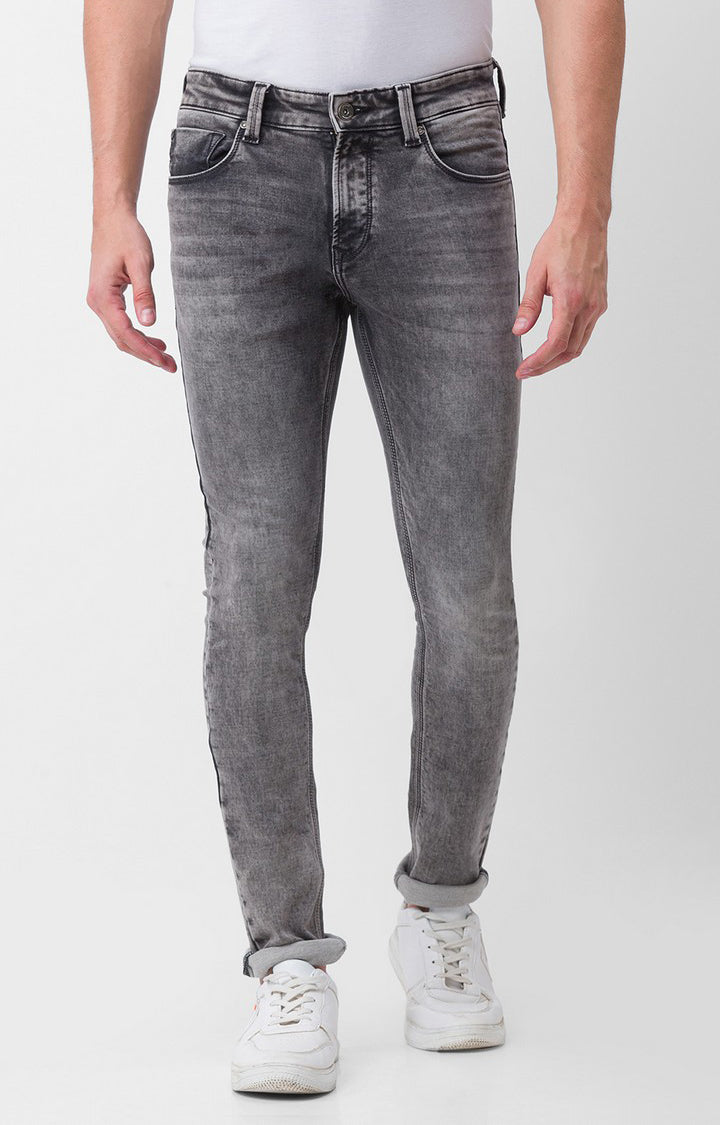 Spykar Grey Cotton Super Slim Fit Tapered Length Jeans For Men (Super Skinny)