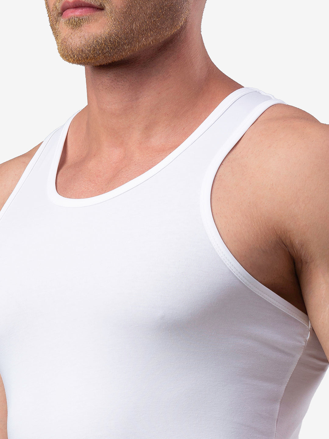 Men White Cotton Vest- Underjeans By Spykar