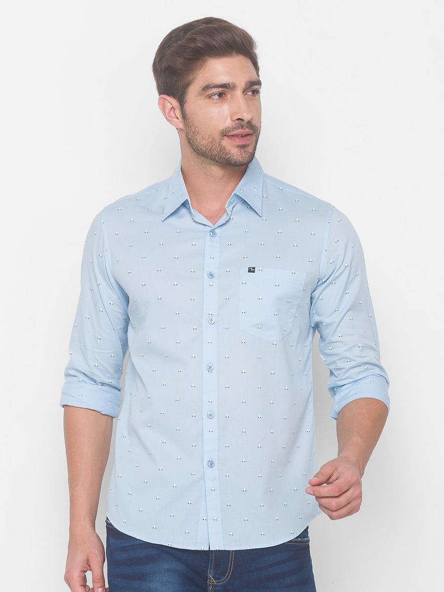 Buy Spykar Slim Fit Men Sky Blue Cotton Shirts (Uniqlo) Online