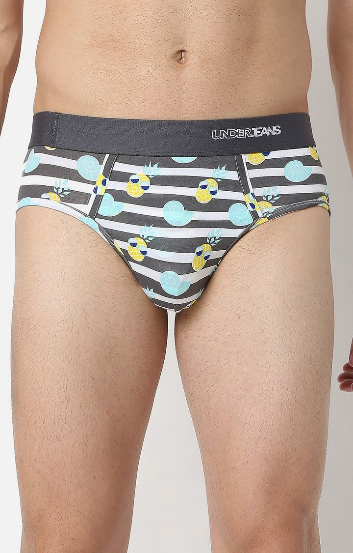 Men Grey Cotton Brief - Underjeans By Spykar