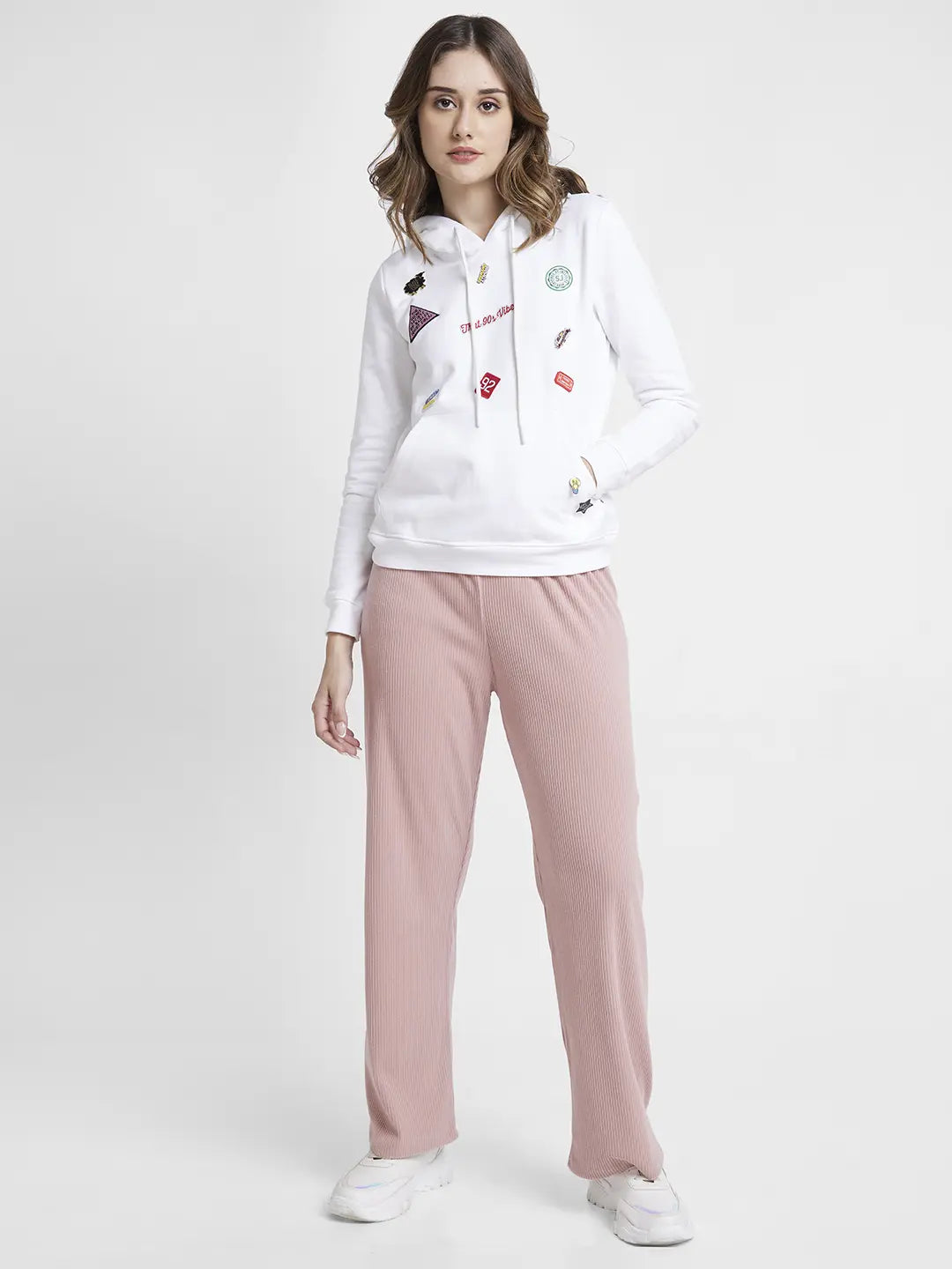 Spykar Women Dusty Pink Blended Straight Fit Ankle Length Trackpant