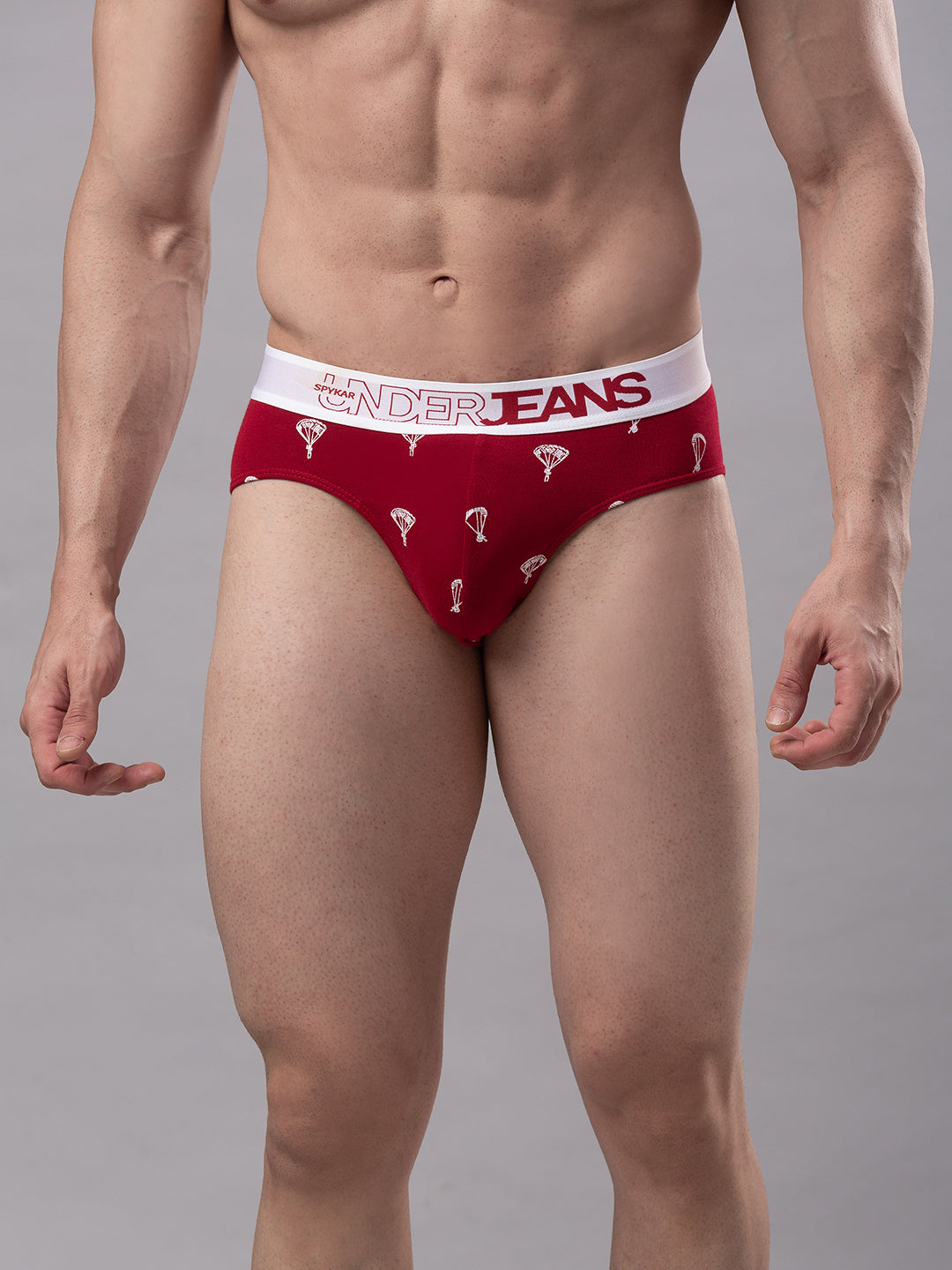 Men Cotton Blend Maroon Brief- Underjeans By Spykar