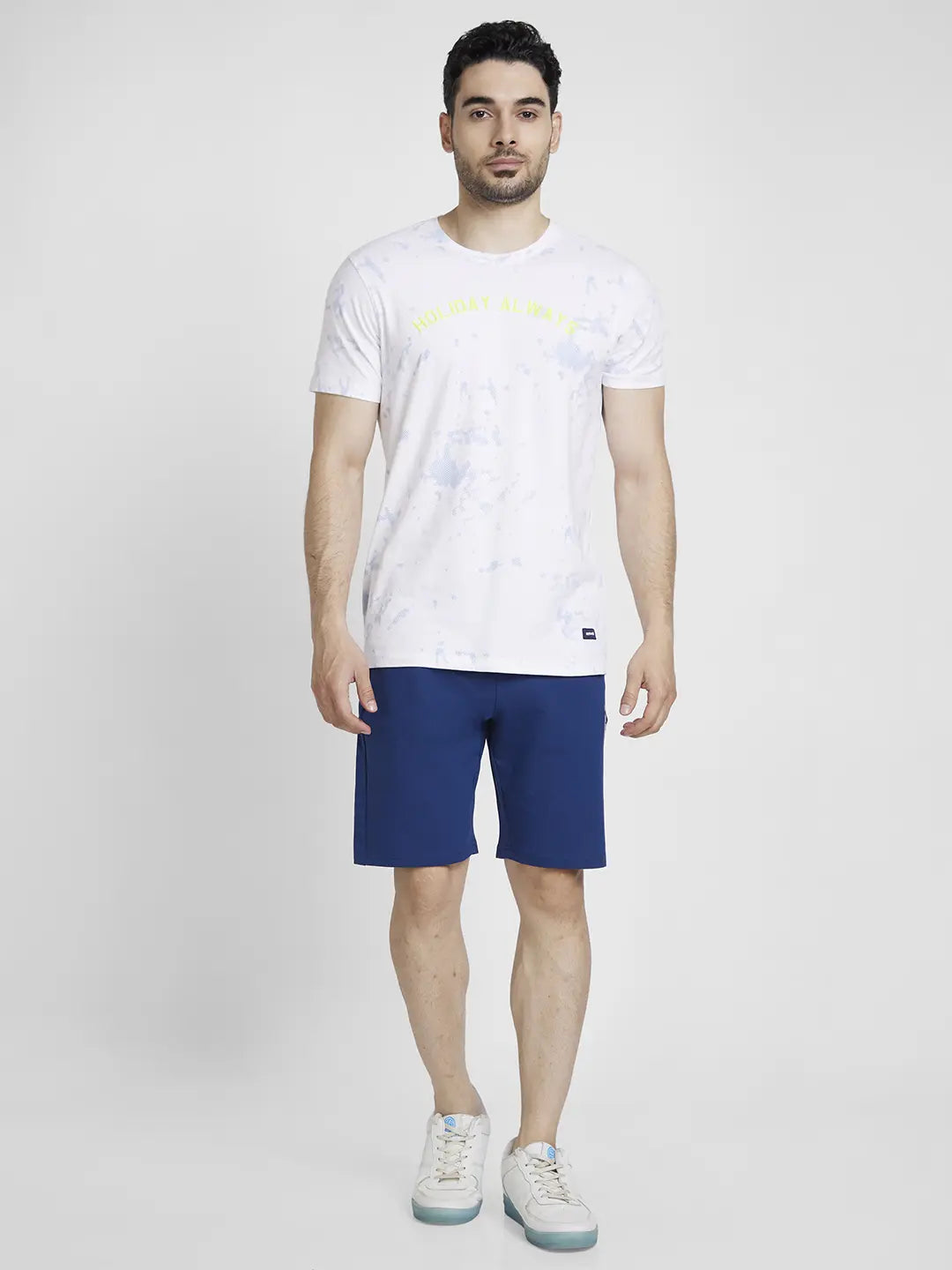 Spykar Men Indigo Green Blended Knee Length Shorts