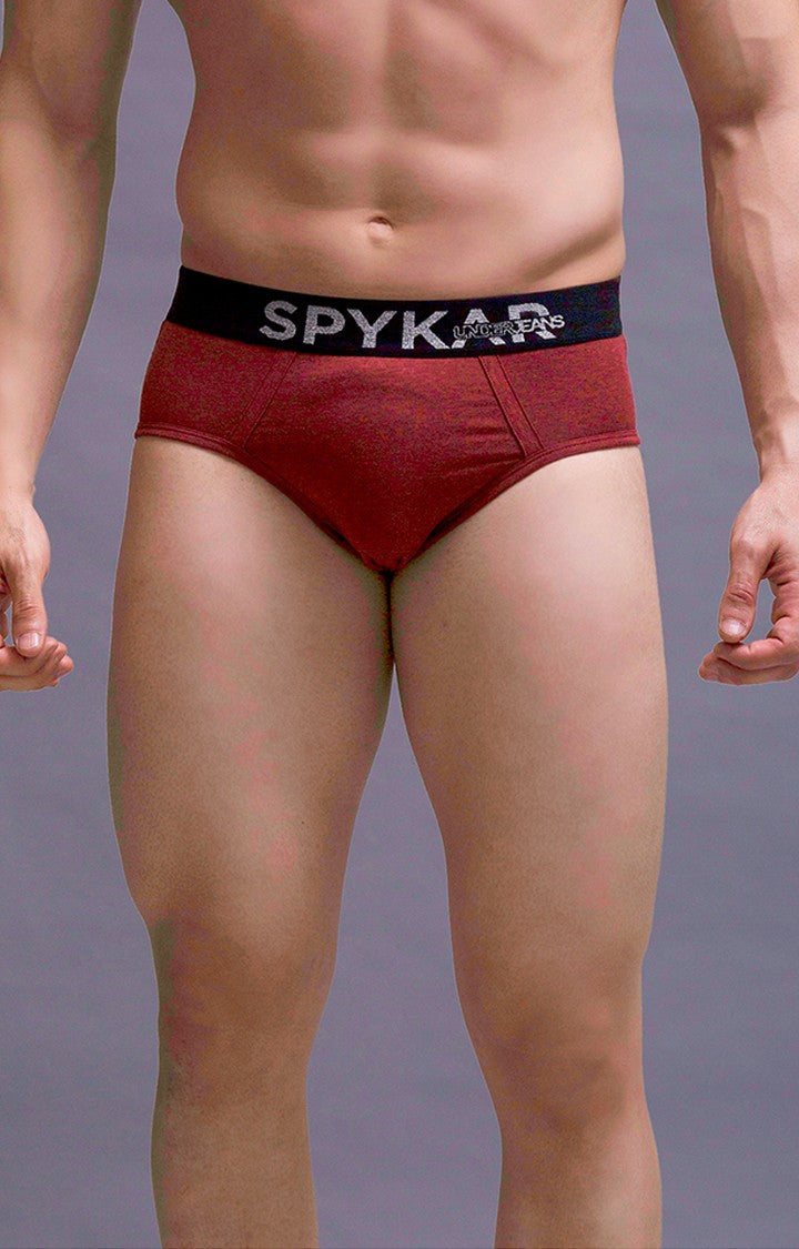 Red Cotton Blend Brief For Men - Underjeans By Spykar