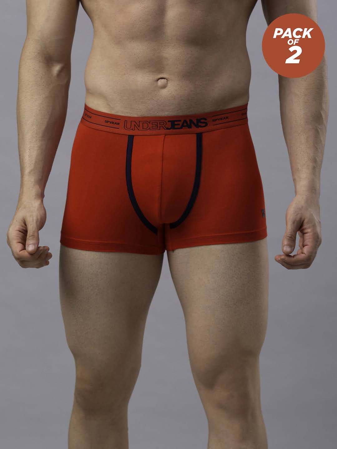 Underjeans By Spykar Men Cotton Blend Red Trunk - (Pack Of 2)
