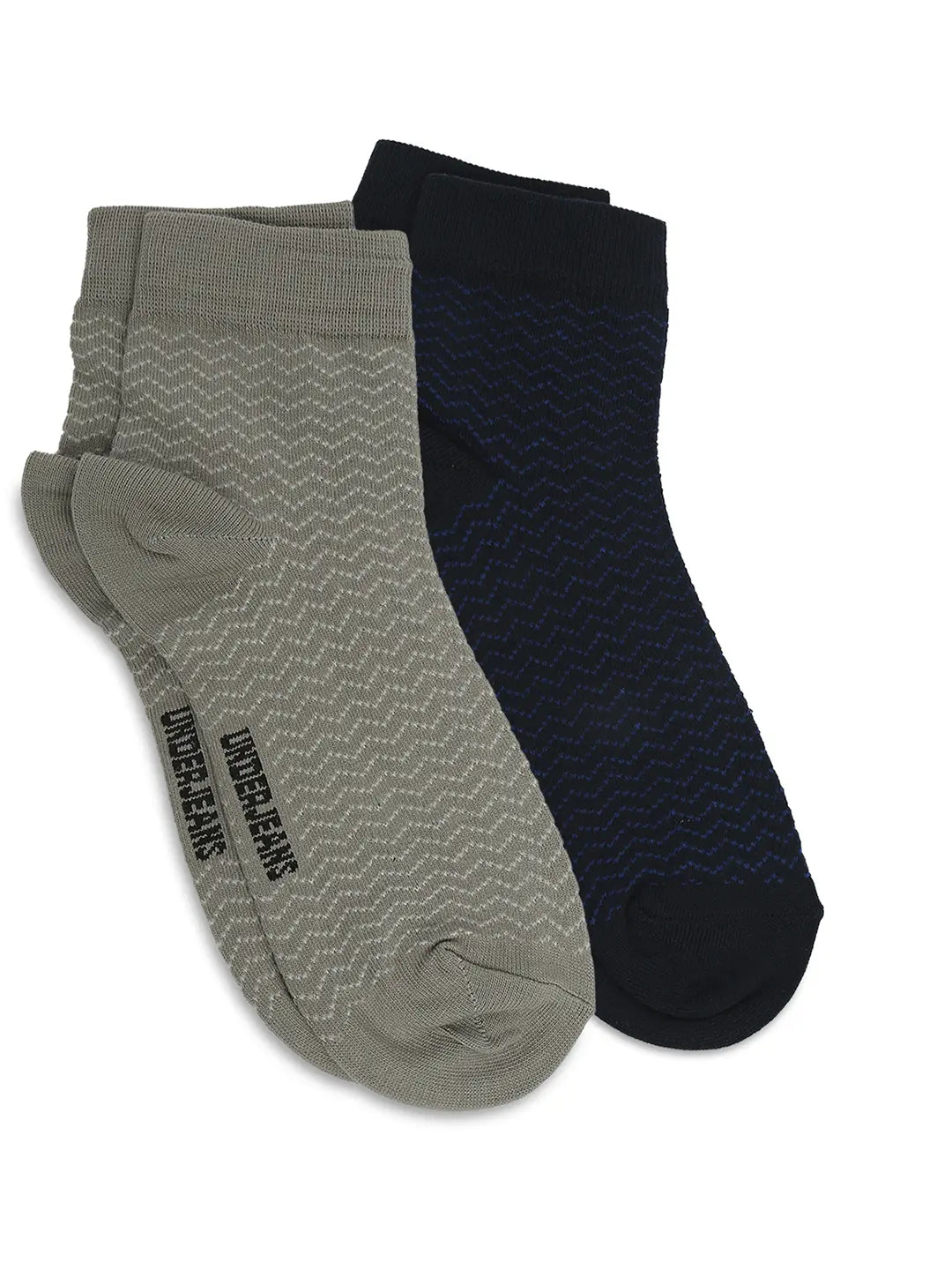 Men Navy & Khaki Ankle Length Socks - Pack Of 2- Underjeans By Spykar