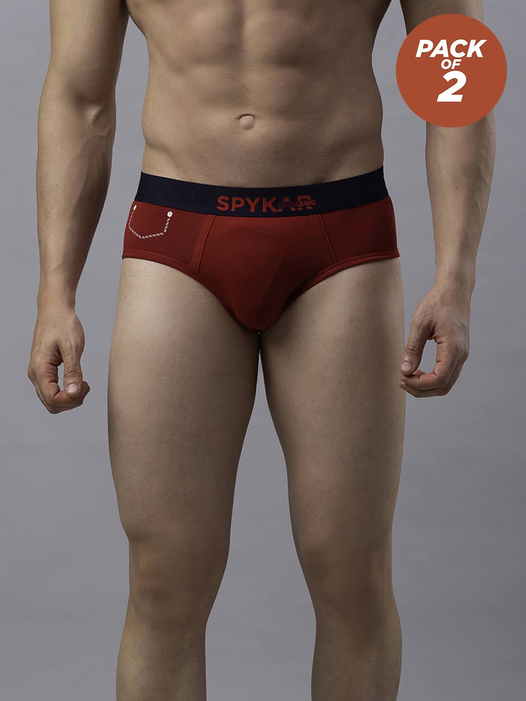 Men Cotton Blend Maroon Brief - (Pack Of 2)- Underjeans By Spykar