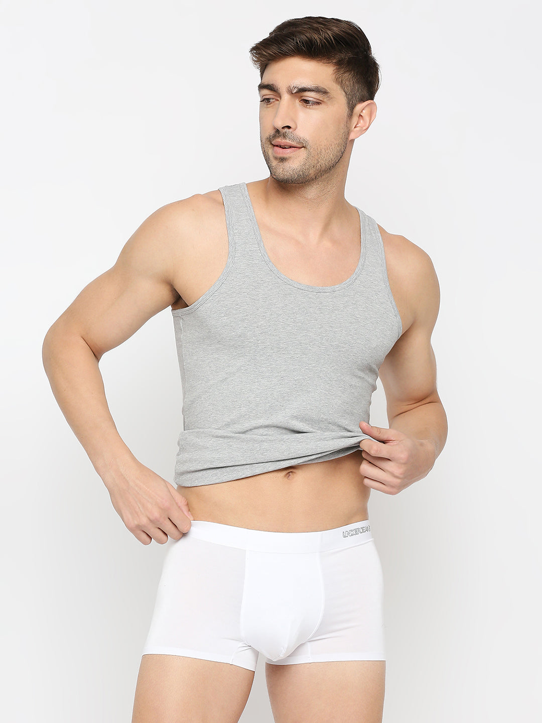Men White Solid Super Premium Bonded Elastic Trunk - Underjeans By Spykar