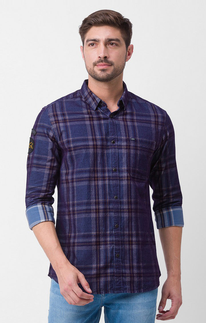 Spykar Sulphur Grey Cotton Full Sleeve Checks Shirt For Men