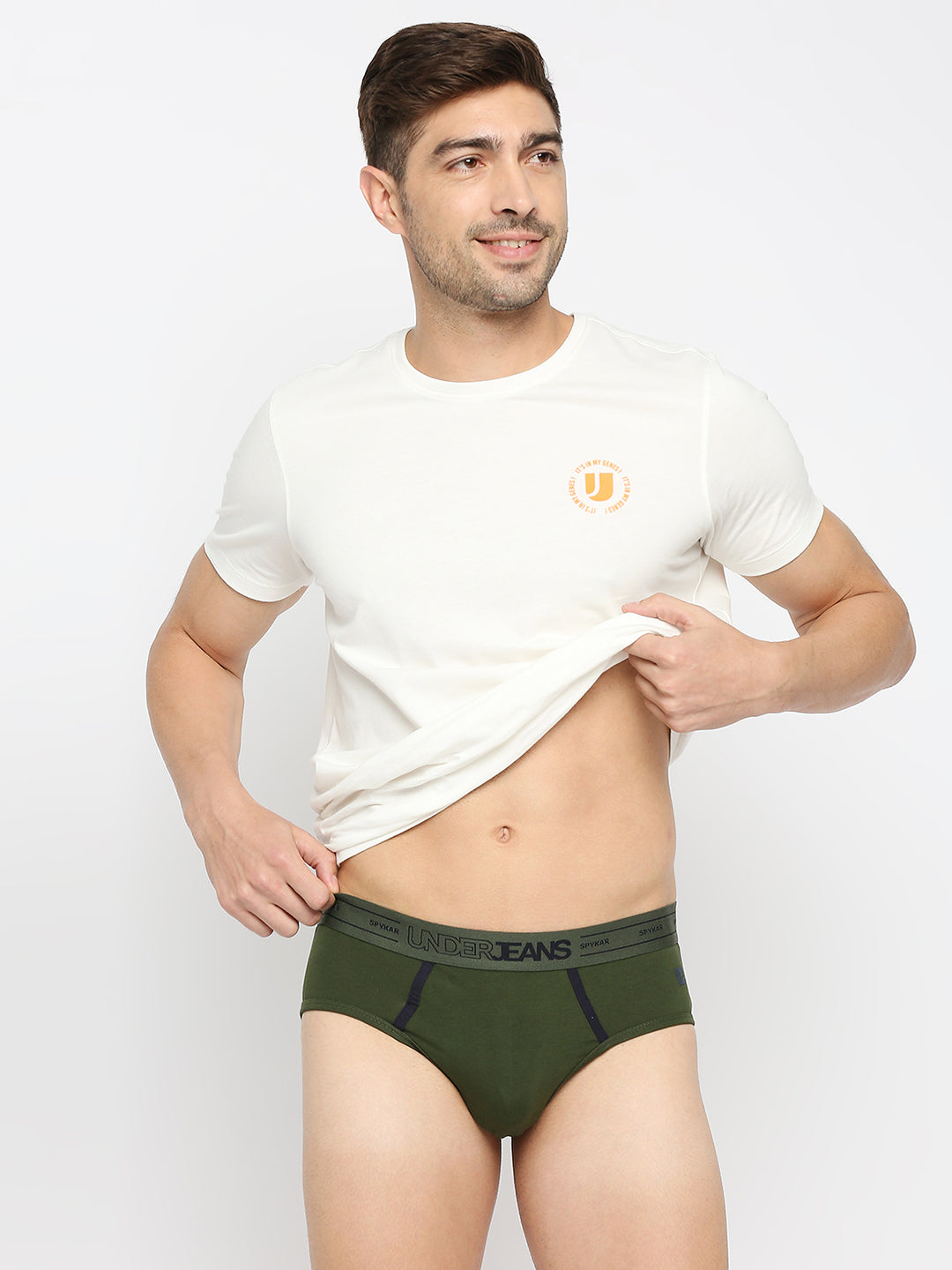 Underjeans By Spykar Men Olive Cotton Blend Brief