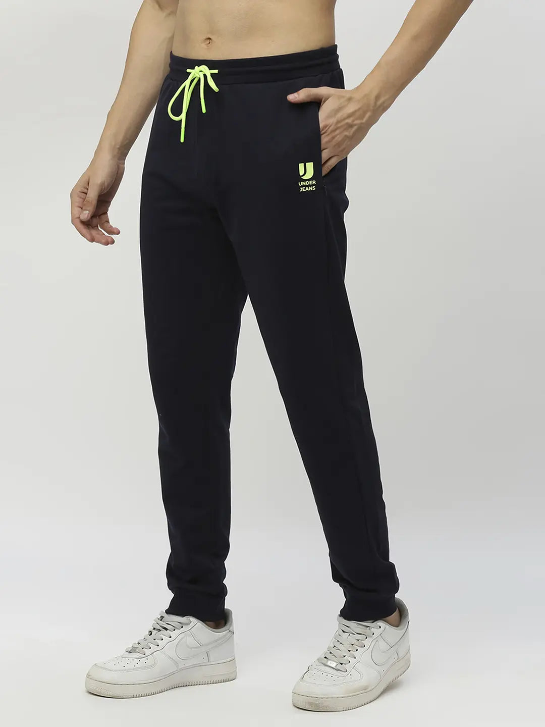 Underjeans By Spykar Men Navy Blue Cotton Joggers Trackpant
