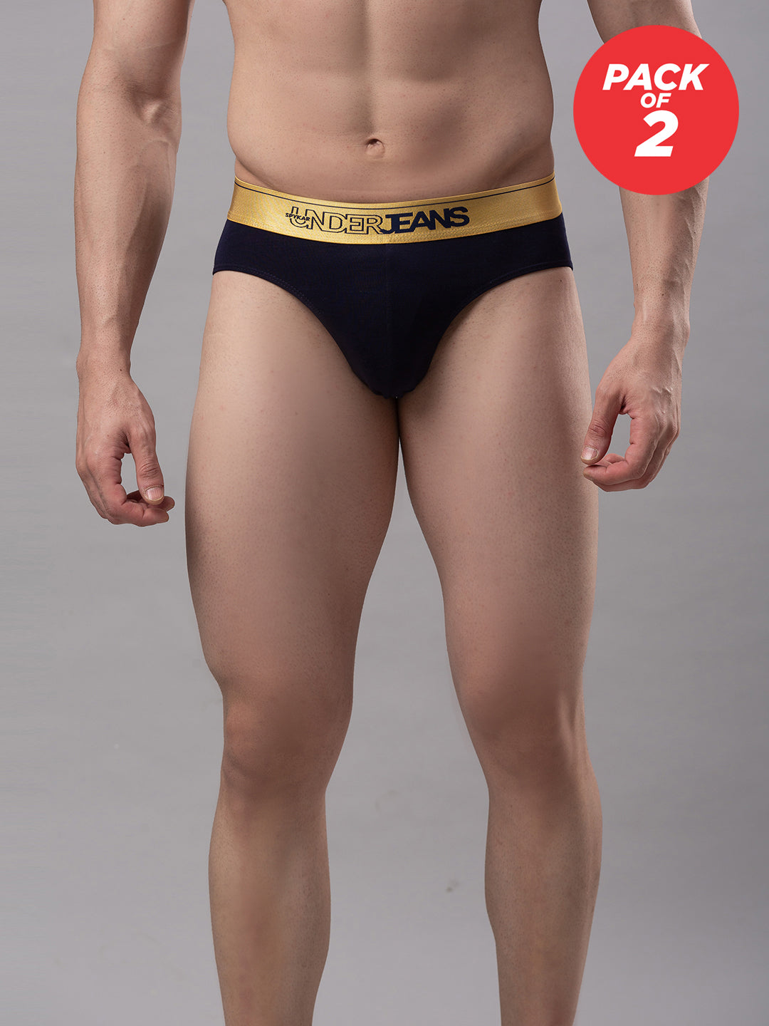 Underjeans By Spykar Men Cotton Blend Navy Brief - (Pack Of 2)