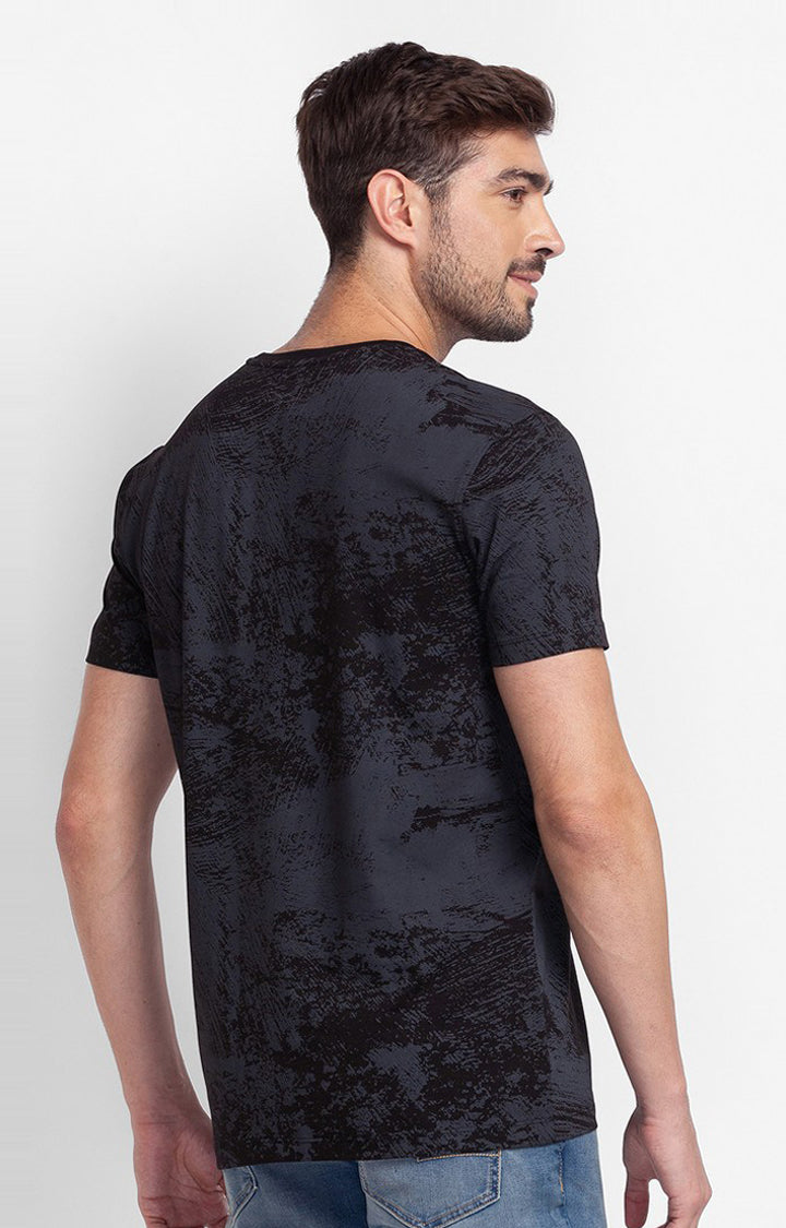 Spykar Black Cotton Half Sleeve Printed Casual T-shirt For Men