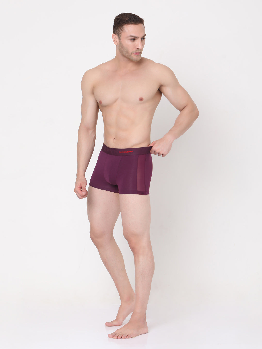 Men Purple Cotton Blend Trunk- Underjeans By Spykar