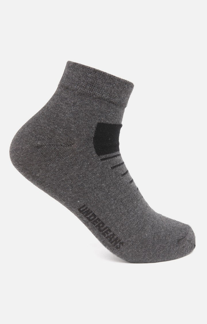 Men Black Grey Anthra Navy Grey Ankle Length (Non Terry) (Pack Of 5) Socks- Underjeans By Spykar