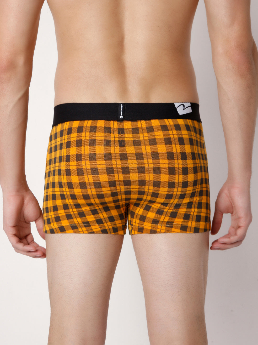 Men Orange Check Cotton Blend Trunk- Underjeans By Spykar