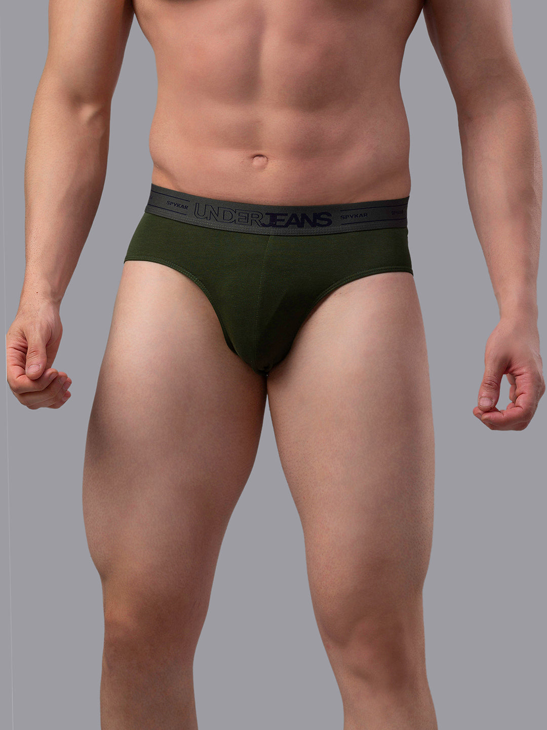 Underjeans By Spykar Men Cotton Blend Olive Brief