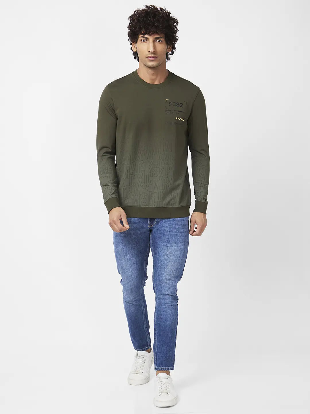 Spykar Men Rifle Green Blended Slim Fit Full Sleeve Round Neck Plain Sweatshirt