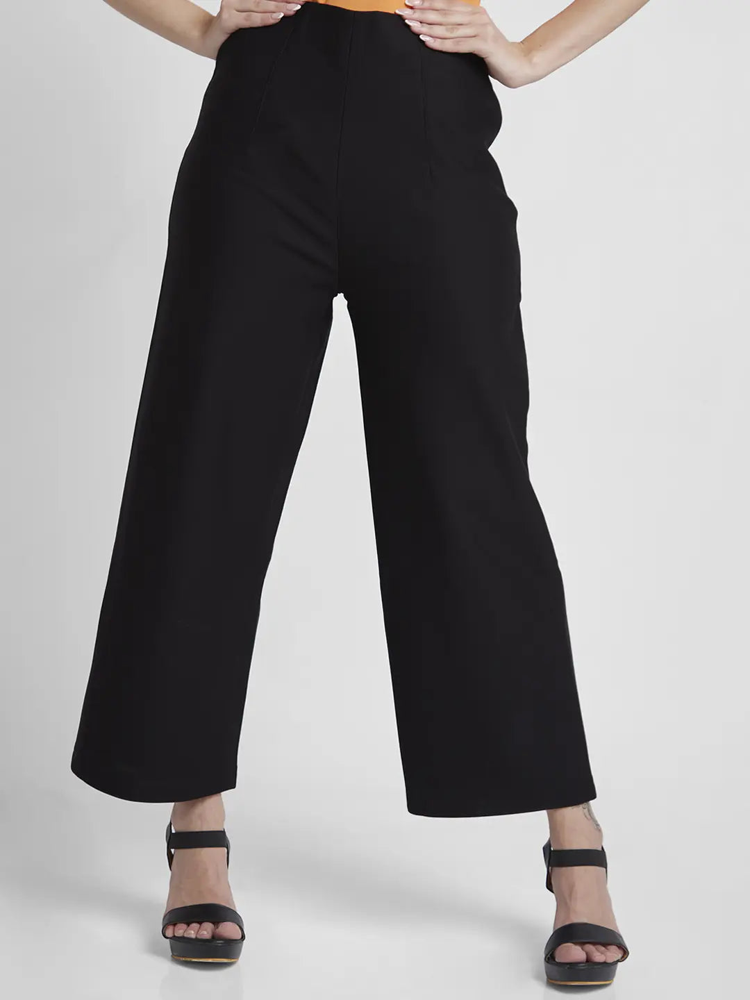 Spykar Women Black Blended Flared Fit Ankle Length Trackpant