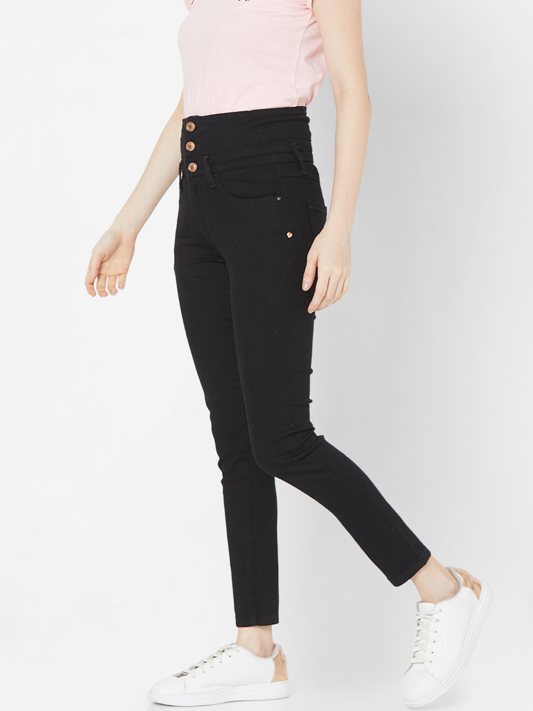 Spykar Women Black Cotton Skinny Fit Regular Length Jeans (Ynr)