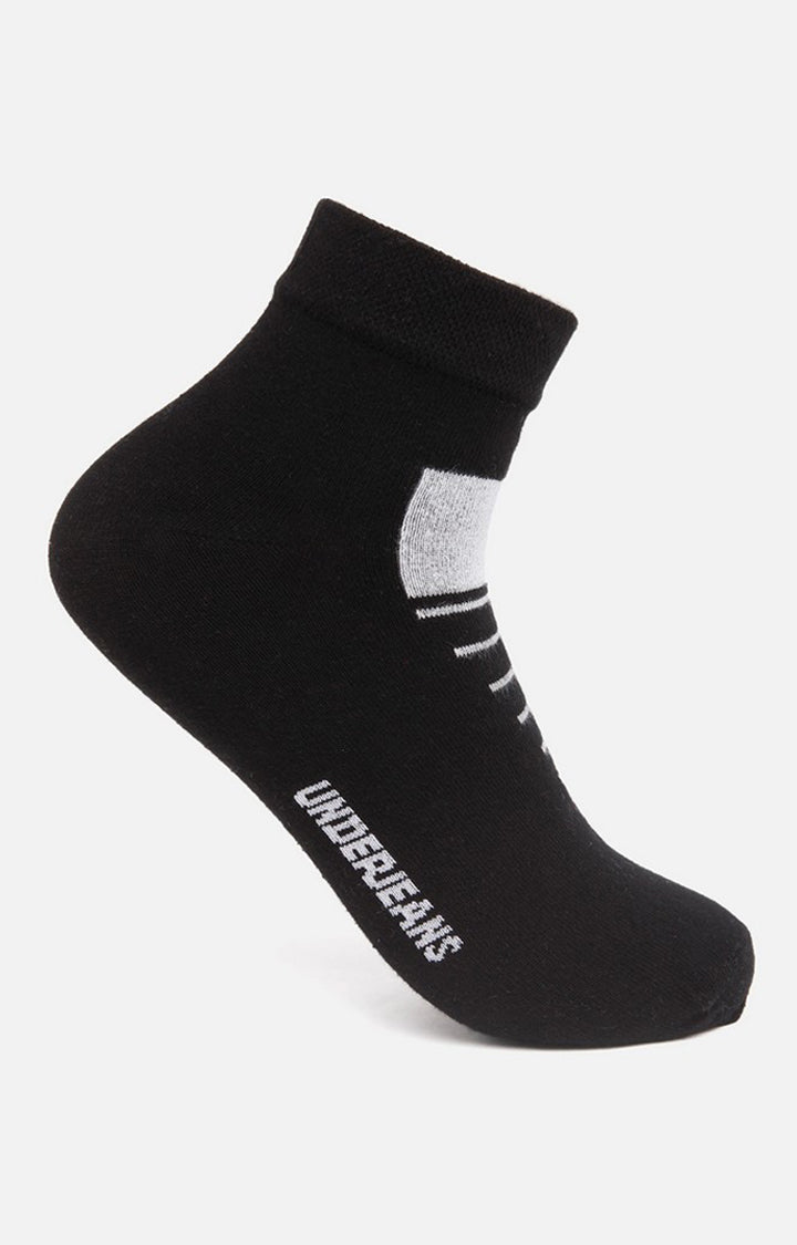 Men Black Ankle Length (Non Terry) Single Pair Of Socks- Underjeans By Spykar