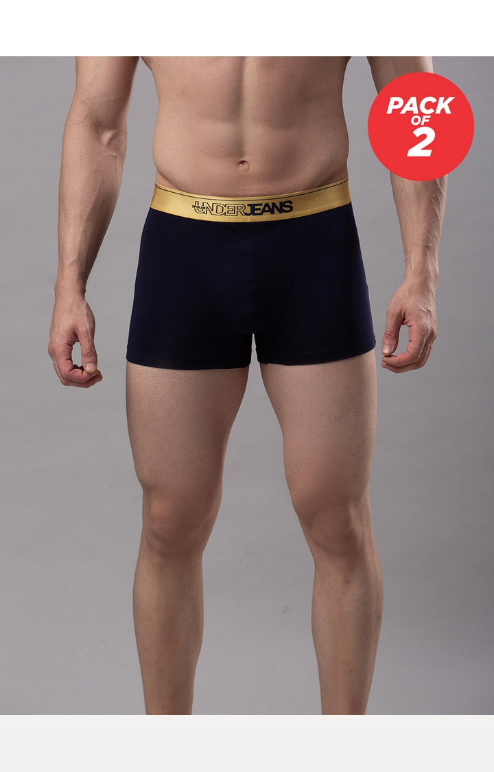 Men Cotton Blend Trunk Pack Of 2- Underjeans By Spykar