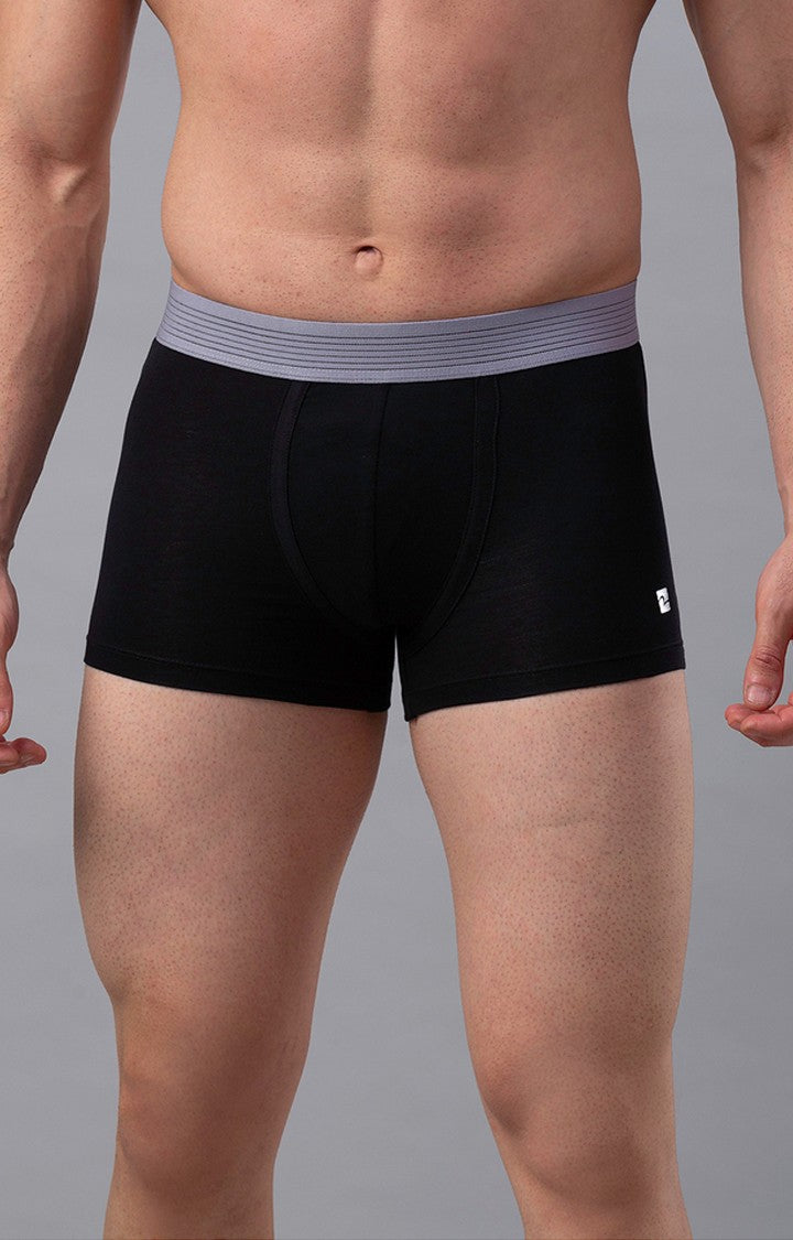 Underjeans By Spykar Men Black and Grey Solid Trunks