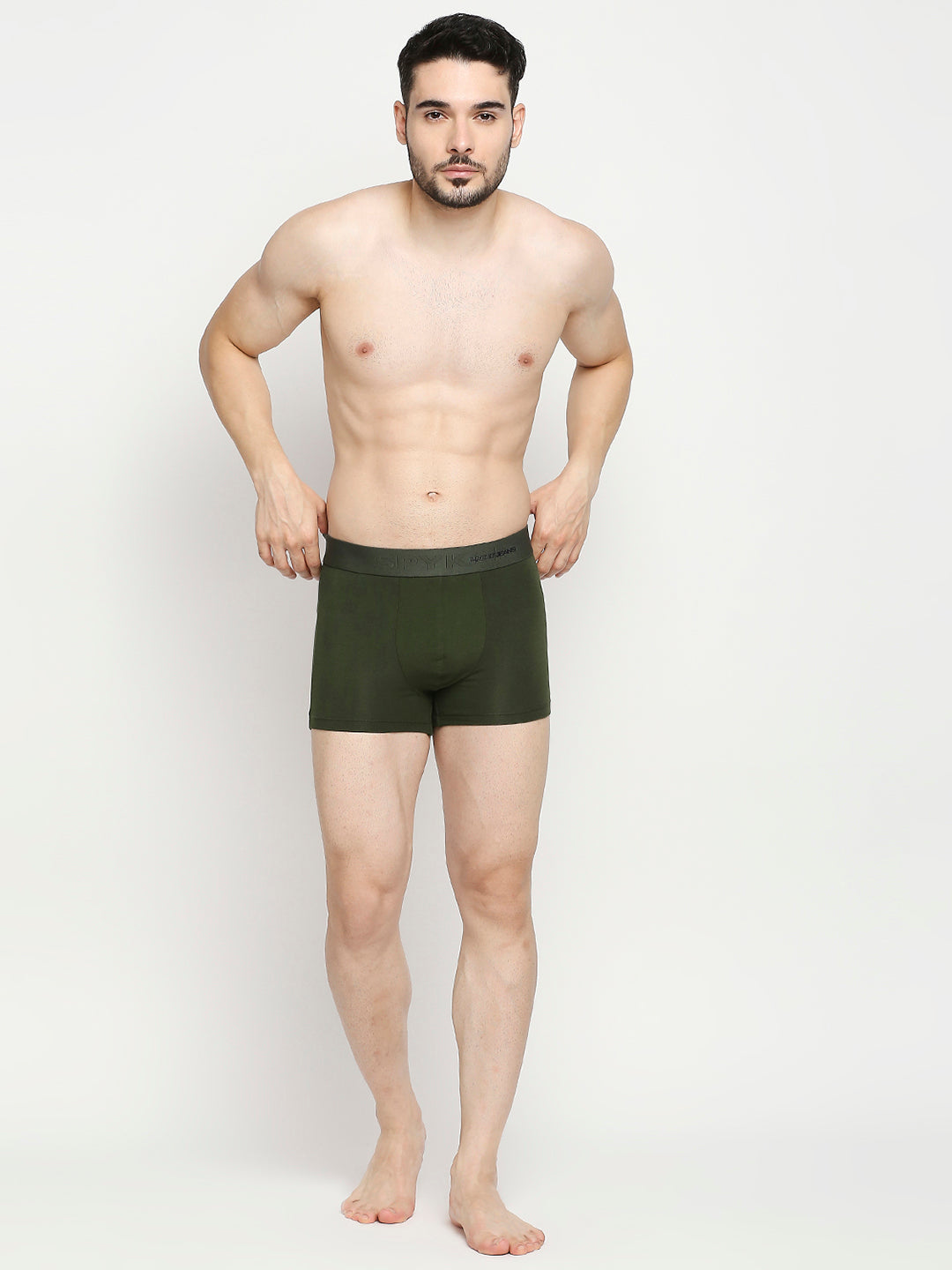 Men Cotton Blend Olive Trunk- Underjeans By Spykar