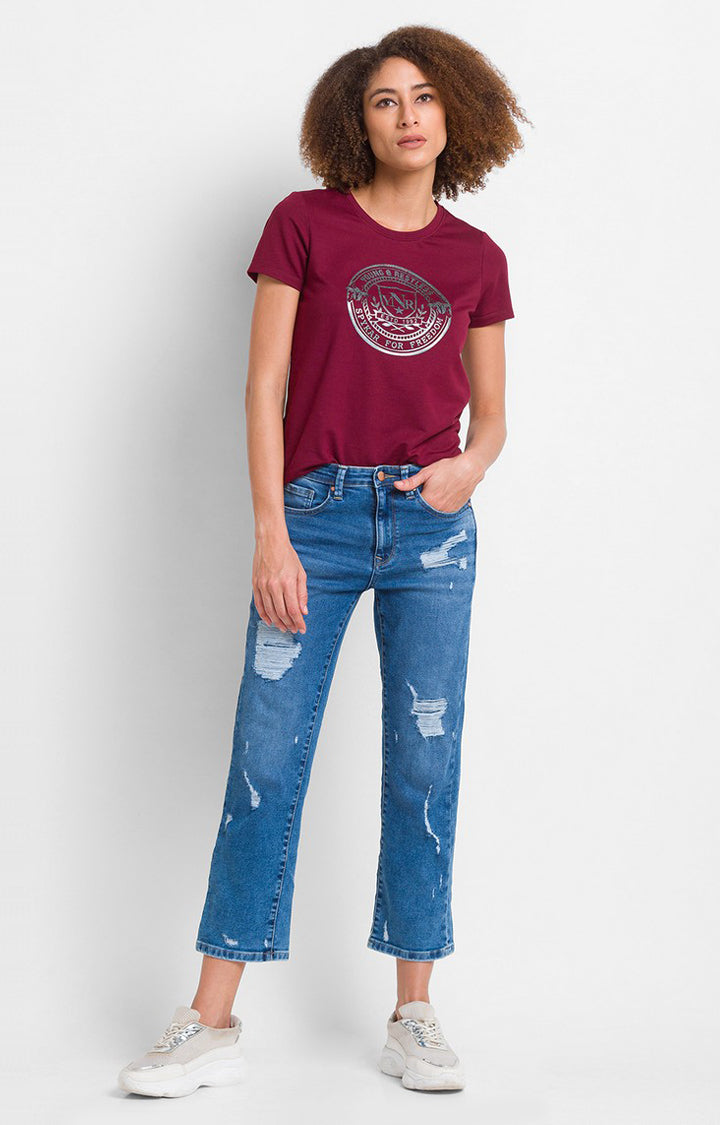 Spykar Light Blue Cotton Slim Straight Fit Ankle Length Jeans For Women (Emma)